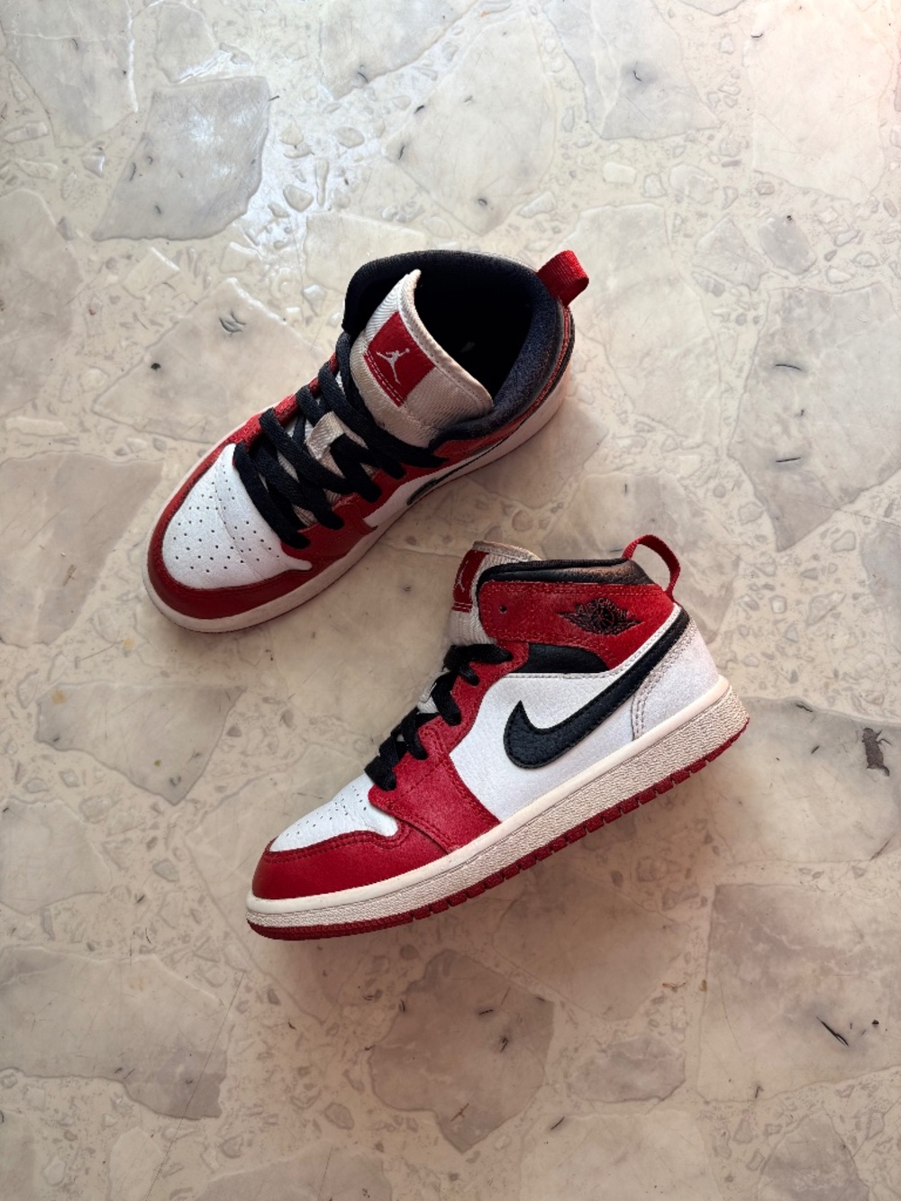 Air Jordan 1 Mid “Chicago” Sneakers – White / Red / Black (Kids 13.5C)